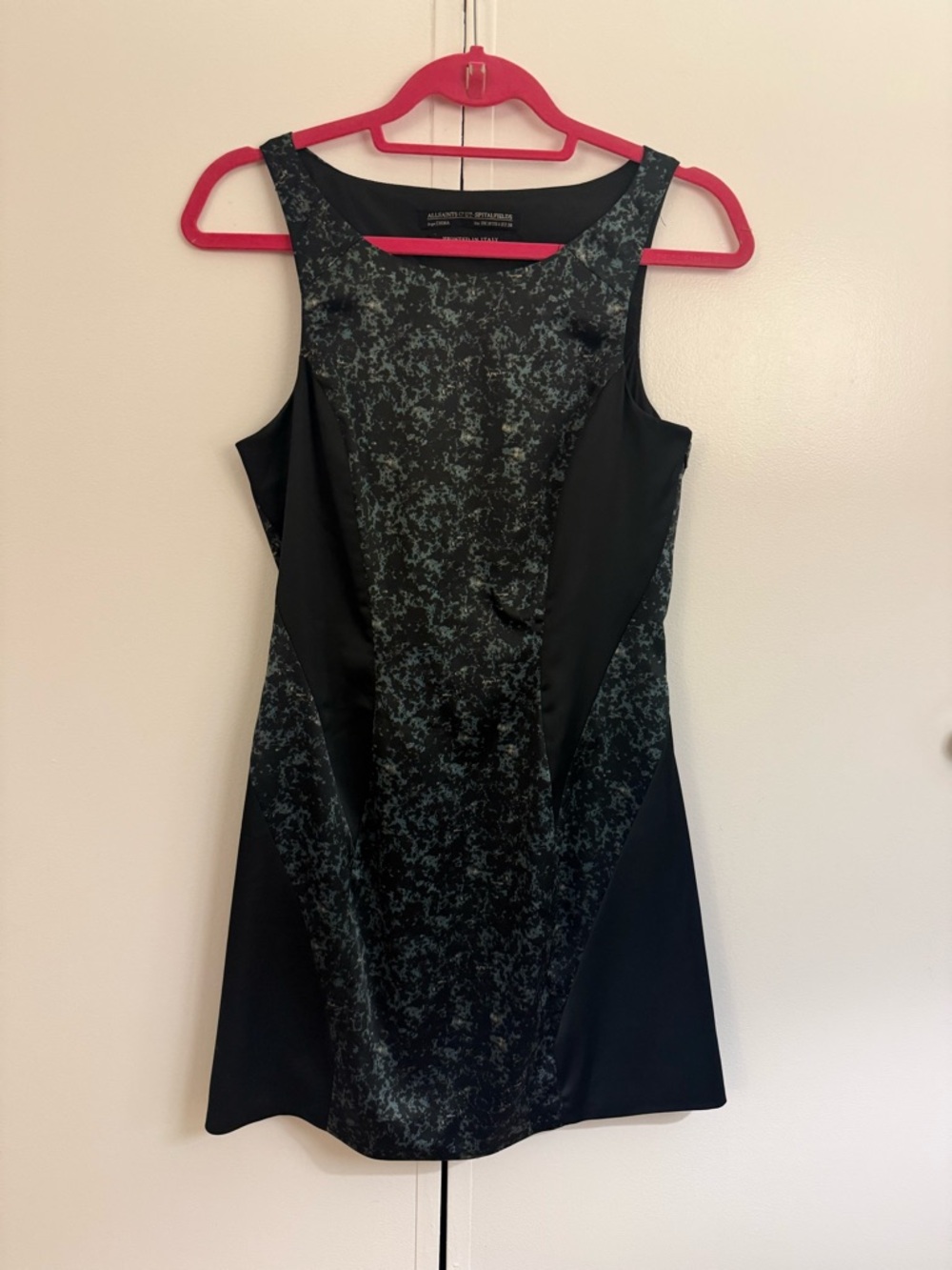 AllSaints Black Dress with Dark Green Marbled Front